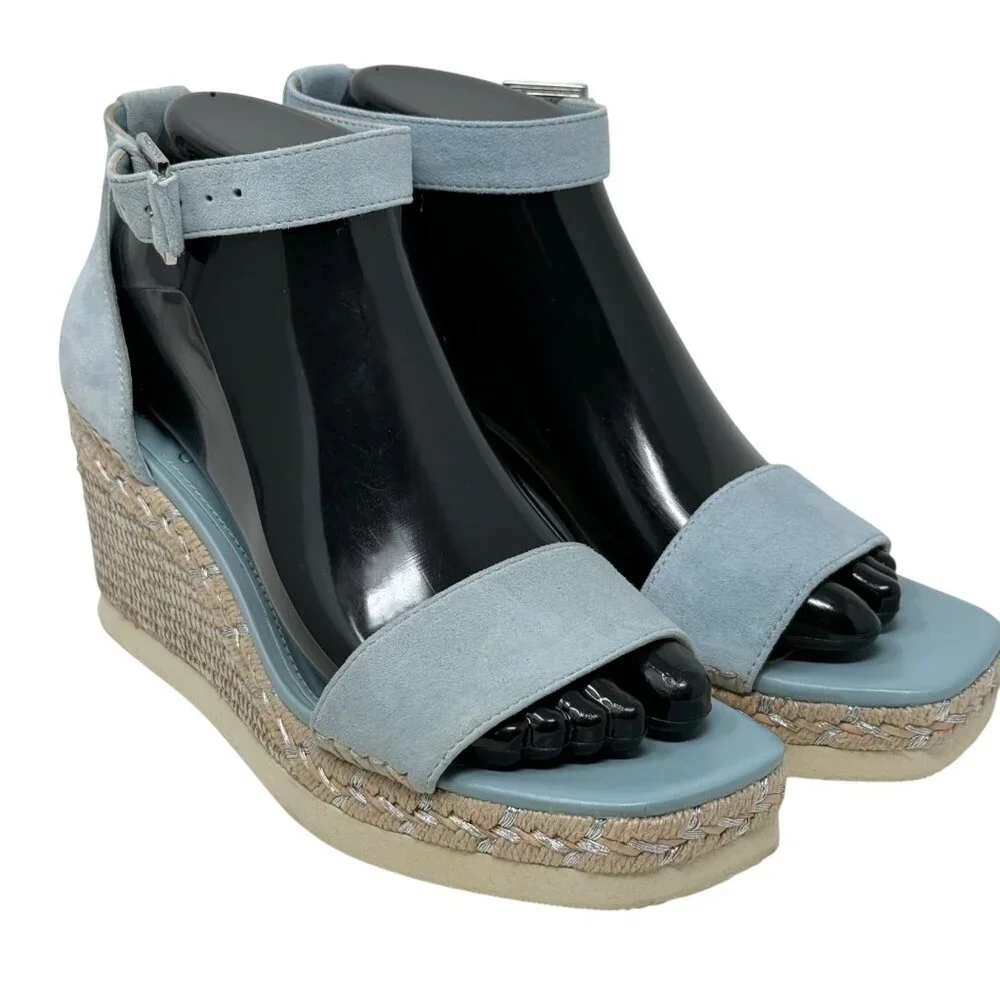 Vince Camuto Jefannah‎ Powder Baby Blue Suede Wedge Sandals Espadrilles 7M READ